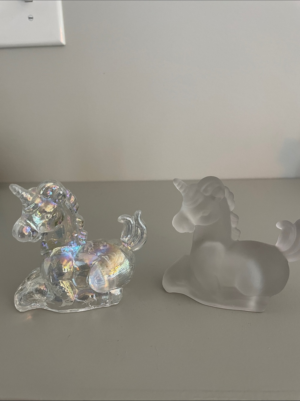 Set of 2 Boyd Glass Lucky Unicorn Figurines - Iridescent & Frosted